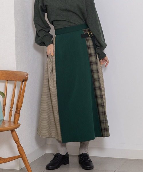 POU DOU DOU（プードゥドゥ）の「切り替えキルト風スカート（スカート・レディース・グリーン/ベージュ/グレー・3）」の15枚目の写真