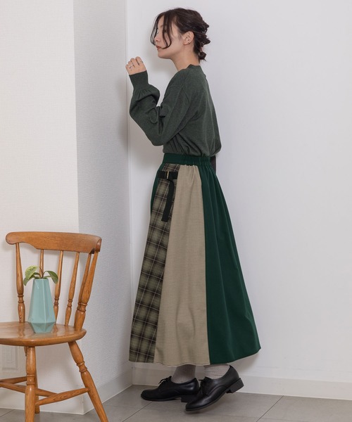 POU DOU DOU（プードゥドゥ）の「切り替えキルト風スカート（スカート・レディース・グリーン/ベージュ/グレー・3）」の17枚目の写真