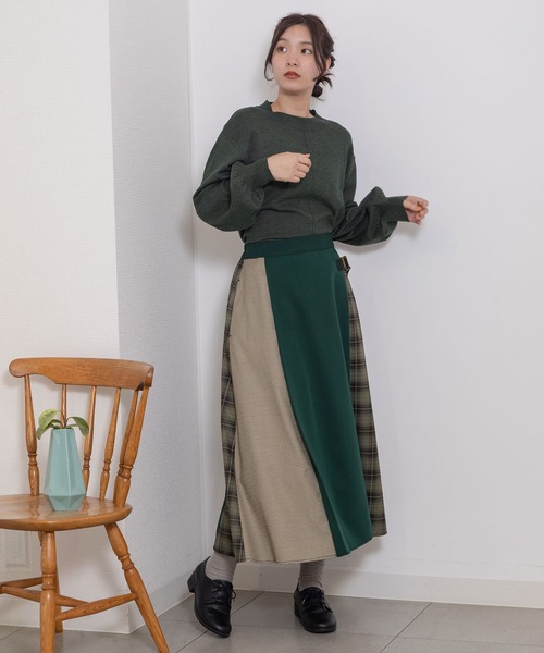 POU DOU DOU（プードゥドゥ）の「切り替えキルト風スカート（スカート・レディース・グリーン/ベージュ/グレー・3）」の18枚目の写真