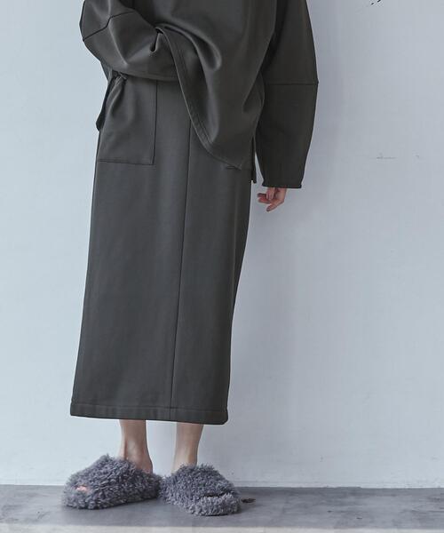 coen（コーエン）の「REVERSEWARMナロースカート（WEB限定カラー）（スカート・レディース・ブラック/オリーブ/ナチュラル/ライトグレー/ダークグレー・M/L）」の4枚目の写真