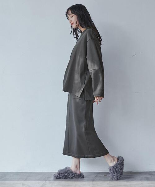 coen（コーエン）の「REVERSEWARMナロースカート（WEB限定カラー）（スカート・レディース・ブラック/オリーブ/ナチュラル/ライトグレー/ダークグレー・M/L）」の17枚目の写真