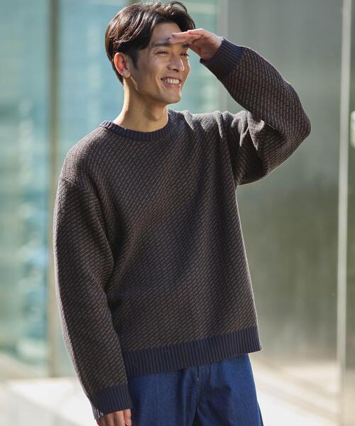 ITEMS URBANRESEARCH（アイテムズ アーバンリサーチ）の「Mウォッシャブル バーズアイ クルーニット（ニット/セーター・メンズ・グレー/ブラック/ネイビー・MEDIUM/LARGE）」の13枚目の写真