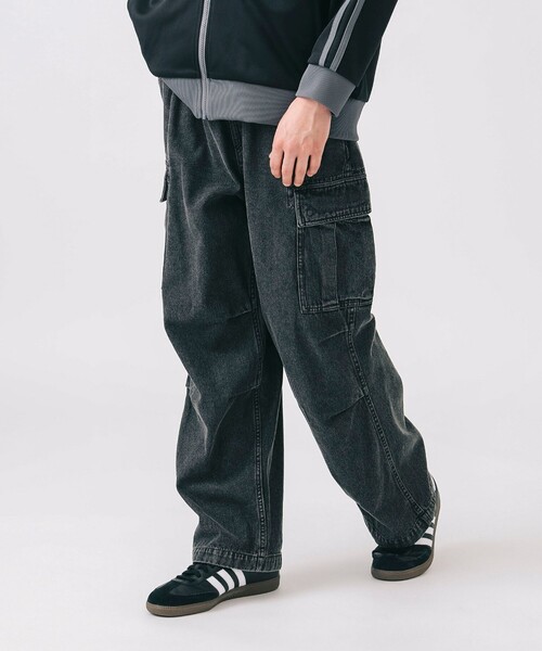 セール】【2色展開】ワイド デニム カーゴパンツ（デニムパンツ