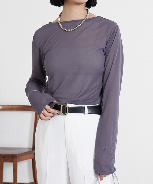 SHENERY（シーナリー）の「シアーカットソー（Tシャツ/カットソー・レディース・オフホワイト/ブラック/グレー/ブラウン・FREE）」の3枚目の写真