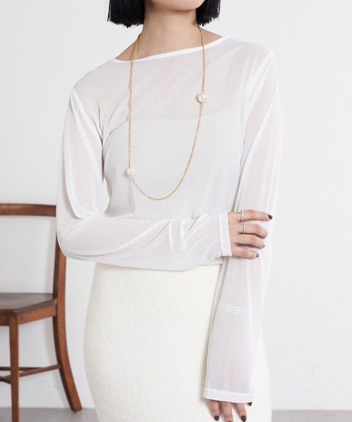 SHENERY（シーナリー）の「シアーカットソー（Tシャツ/カットソー・レディース・オフホワイト/ブラック/グレー/ブラウン・FREE）」の2枚目の写真