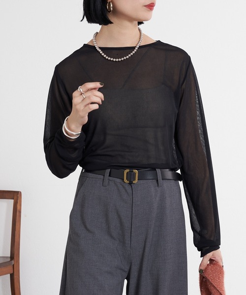 SHENERY（シーナリー）の「シアーカットソー（Tシャツ/カットソー・レディース・オフホワイト/ブラック/グレー/ブラウン・FREE）」の13枚目の写真