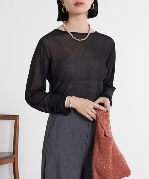 SHENERY（シーナリー）の「シアーカットソー（Tシャツ/カットソー・レディース・オフホワイト/ブラック/グレー/ブラウン・FREE）」の14枚目の写真