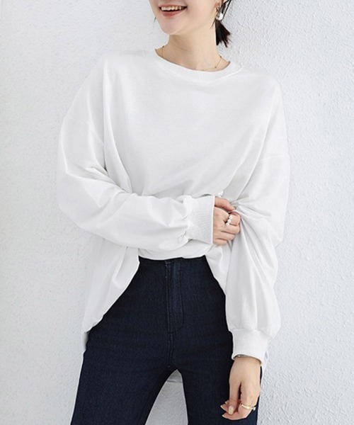 ボーダー柄袖配色ロングTシャツ｜トップス レディース トレンド