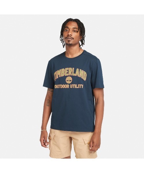 【Timberland】迷彩ロゴ 半袖 Tシャツ ネイビー / 送料無料 セール】メンズ 半袖 ロゴ グラフィック Tシャツ（Tシャツ
