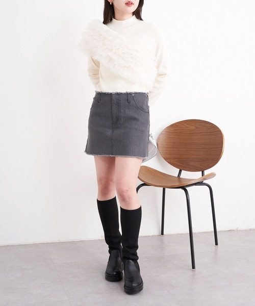 Chico（チコ）の「【2サイズ展開/セットアップ対応】ハートプリントローライズダメージデニムミニスカート（デニムスカート・レディース・グレー/スカイブルー/ブルー・1/0）」の15枚目の写真