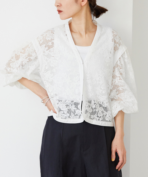 美品✨近年モデル✨イエナ✨ノーカラージャケット　レースジャケット　白　アイボリー 美品✨近年モデル✨イエナ✨ノーカラージャケット レース