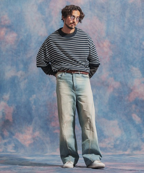 Jih Nunc（ジーヌンク）の「msw1437- ルーズシルエットボーダー裏毛スウェット（スウェット・メンズ・ネイビー/ブラウン/ブラック・S/M/L）」の10枚目の写真