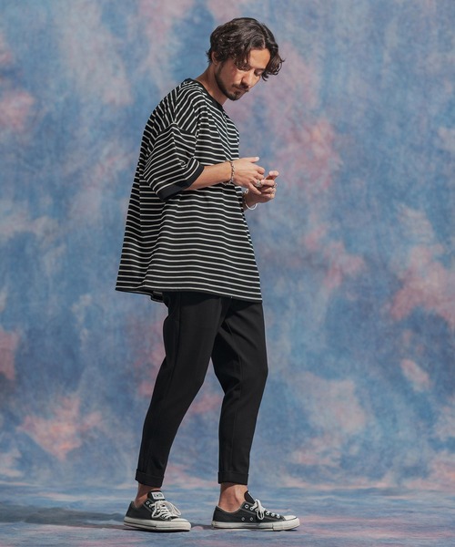 Jih Nunc（ジーヌンク）の「msw1437- ルーズシルエットボーダー裏毛スウェット（スウェット・メンズ・ネイビー/ブラウン/ブラック・S/M/L）」の14枚目の写真