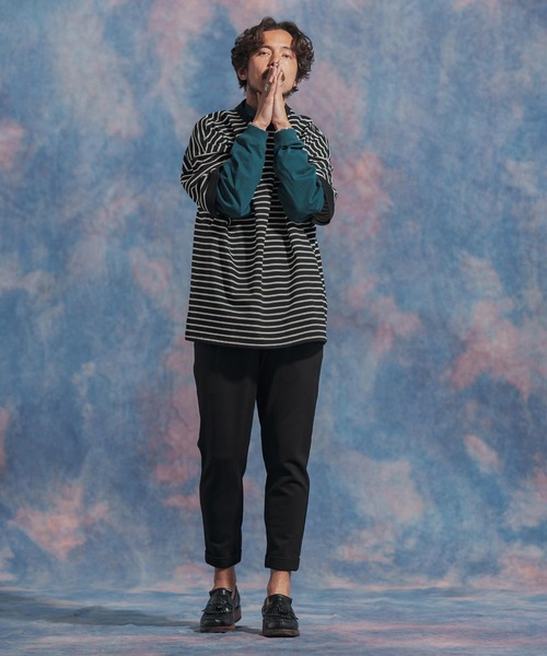 Jih Nunc（ジーヌンク）の「msw1437- ルーズシルエットボーダー裏毛スウェット（スウェット・メンズ・ネイビー/ブラウン/ブラック・S/M/L）」の16枚目の写真