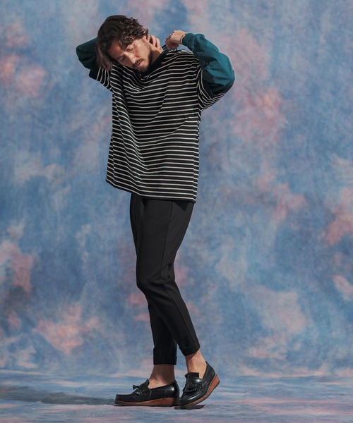 Jih Nunc（ジーヌンク）の「msw1437- ルーズシルエットボーダー裏毛スウェット（スウェット・メンズ・ネイビー/ブラウン/ブラック・S/M/L）」の17枚目の写真