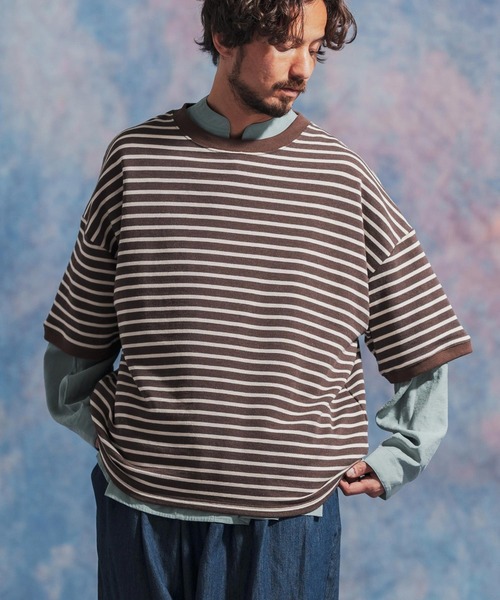 Jih Nunc（ジーヌンク）の「msw1437- ルーズシルエットボーダー裏毛スウェット（スウェット・メンズ・ネイビー/ブラウン/ブラック・S/M/L）」の19枚目の写真