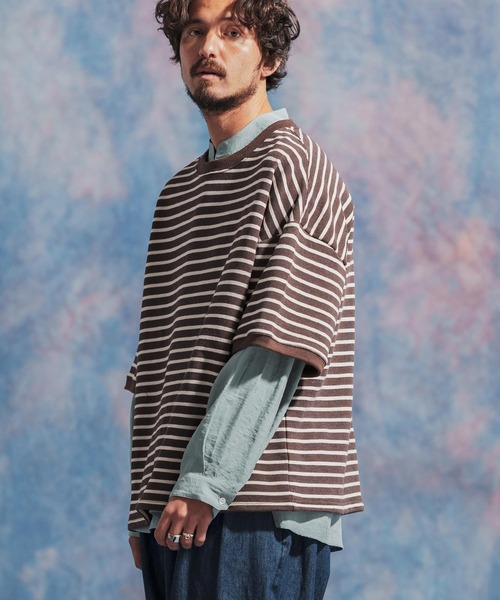 Jih Nunc（ジーヌンク）の「msw1437- ルーズシルエットボーダー裏毛スウェット（スウェット・メンズ・ネイビー/ブラウン/ブラック・S/M/L）」の20枚目の写真