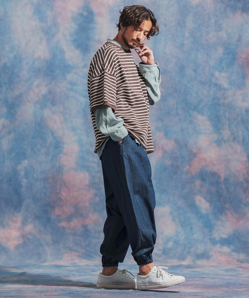 Jih Nunc（ジーヌンク）の「msw1437- ルーズシルエットボーダー裏毛スウェット（スウェット・メンズ・ネイビー/ブラウン/ブラック・S/M/L）」の21枚目の写真