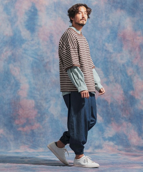 Jih Nunc（ジーヌンク）の「msw1437- ルーズシルエットボーダー裏毛スウェット（スウェット・メンズ・ネイビー/ブラウン/ブラック・S/M/L）」の22枚目の写真