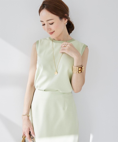 サテン切替ノースリーブトップス（タンクトップ）｜ur's