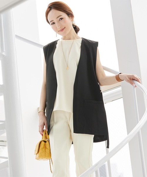 UR'S（ユアーズ）の「サテン切替ノースリーブトップス（タンクトップ・レディース・アイボリー/ブラック/グリーン・M/L/S）」の4枚目の写真