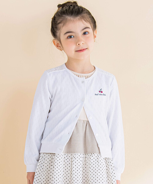 Noeil aime BeBe(ノイユエイムベベ)の「ファンシーハニカムカーディガン(90~130cm)(カーディガン/ボレロ・キッズ・ホワイト・100cm/130cm/120cm/110cm/90cm)」の1枚目の写真