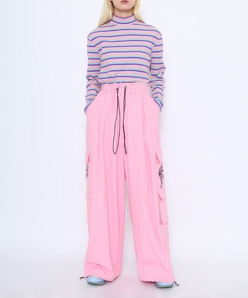 PUNYUS（プニュズ）の「マルチボーダーハイネックトップス（Tシャツ/カットソー・レディース・グリーン/ネイビー/パープル・1/2/3/4）」の6枚目の写真