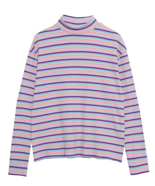 PUNYUS（プニュズ）の「マルチボーダーハイネックトップス（Tシャツ/カットソー・レディース・グリーン/ネイビー/パープル・1/2/3/4）」の15枚目の写真