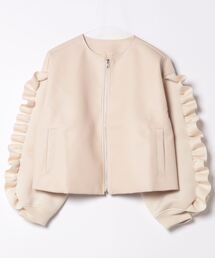 Settimissimo | レザータッチ ダンボールニット フリルスリーブ ブルゾン(ブルゾン)