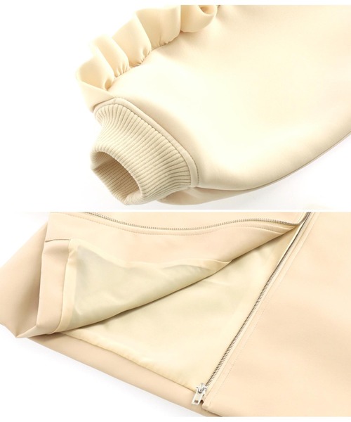 Settimissimo（セッティミッシモ）の「レザータッチ ダンボールニット フリルスリーブ ブルゾン（ブルゾン・レディース・アイボリー/ブラック・FREE）」の21枚目の写真