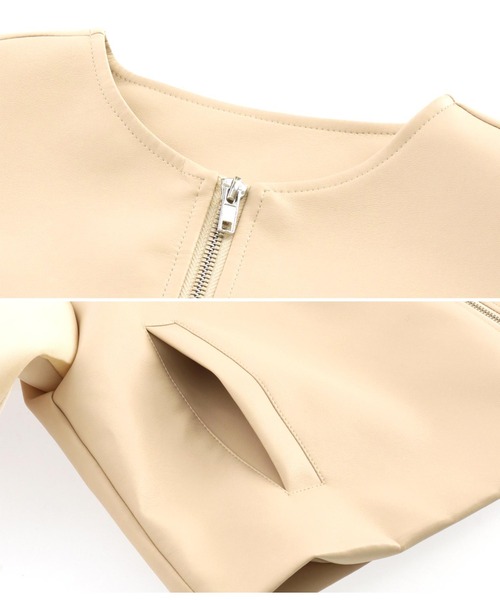 Settimissimo（セッティミッシモ）の「レザータッチ ダンボールニット フリルスリーブ ブルゾン（ブルゾン・レディース・アイボリー/ブラック・FREE）」の20枚目の写真