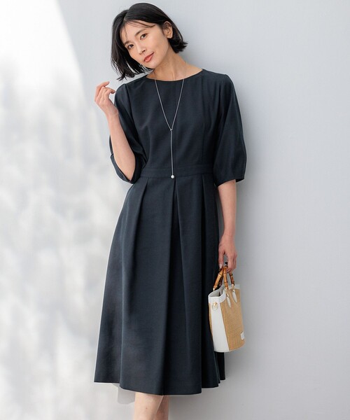 23区 L（ニジュウサンクオオキイサイズ）の「【接触冷感/速乾】ドライタッチスラブツイル ワンピース（ワンピース・レディース・ネイビー系/ブラウン系・44/50/48/46）」の2枚目の写真