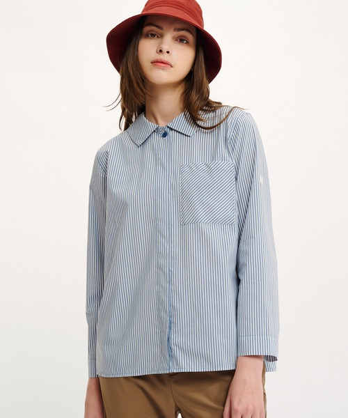 AIGLE（エーグル）の「吸水速乾 フレアスリーブ ストライプシャツ（シャツ/ブラウス・レディース・レッド系その他/ブルー・38/34/40/36）」の2枚目の写真