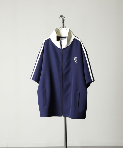 【新品未開封】HAWAIIAN6 ロゴ刺繍ジャージ XL ネイビー NILWAY（ニルウェイ）の「花刺繍配色ライン半袖 トラックジャケット