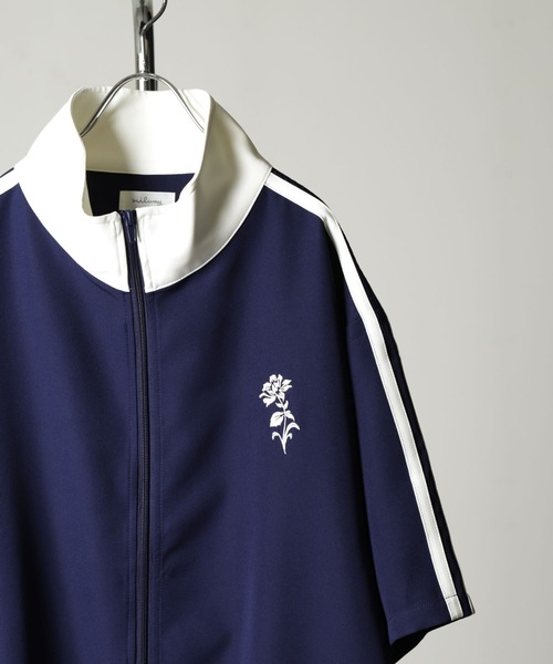 NILWAY（ニルウェイ）の「花刺繍配色ライン半袖 トラックジャケット（ジャージ・メンズ・ネイビー/ライトグレー/アイボリー/ライトブルー/チャコールグレー・MEDIUM/LARGE）」の7枚目の写真