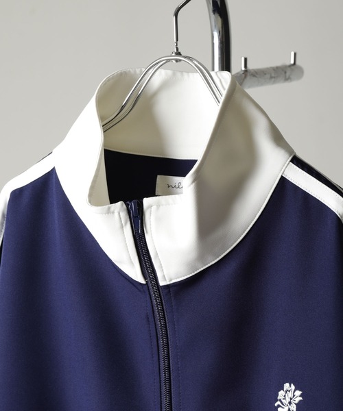 NILWAY（ニルウェイ）の「花刺繍配色ライン半袖 トラックジャケット（ジャージ・メンズ・ネイビー/ライトグレー/アイボリー/ライトブルー/チャコールグレー・MEDIUM/LARGE）」の8枚目の写真
