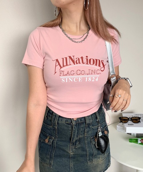 non-hedge(ノンヘッジ)の「サイドタックロゴクロップド丈半袖Tシャツ(Tシャツ/カットソー・レディース・ピンク/オフホワイト/グレー/ブラック・FREE)」の4枚目の写真