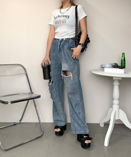 non-hedge(ノンヘッジ)の「サイドタックロゴクロップド丈半袖Tシャツ(Tシャツ/カットソー・レディース・ピンク/オフホワイト/グレー/ブラック・FREE)」の5枚目の写真