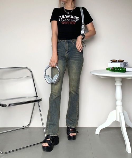non-hedge(ノンヘッジ)の「サイドタックロゴクロップド丈半袖Tシャツ(Tシャツ/カットソー・レディース・ピンク/オフホワイト/グレー/ブラック・FREE)」の10枚目の写真