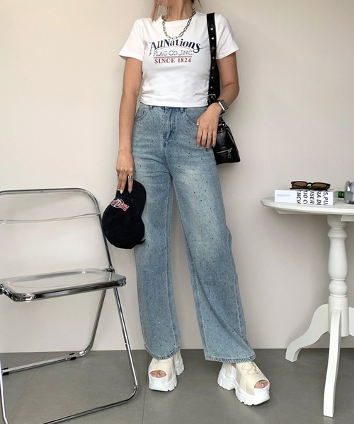 non-hedge(ノンヘッジ)の「サイドタックロゴクロップド丈半袖Tシャツ(Tシャツ/カットソー・レディース・ピンク/オフホワイト/グレー/ブラック・FREE)」の13枚目の写真