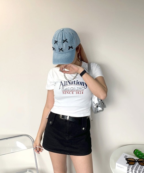 non-hedge(ノンヘッジ)の「サイドタックロゴクロップド丈半袖Tシャツ(Tシャツ/カットソー・レディース・ピンク/オフホワイト/グレー/ブラック・FREE)」の15枚目の写真