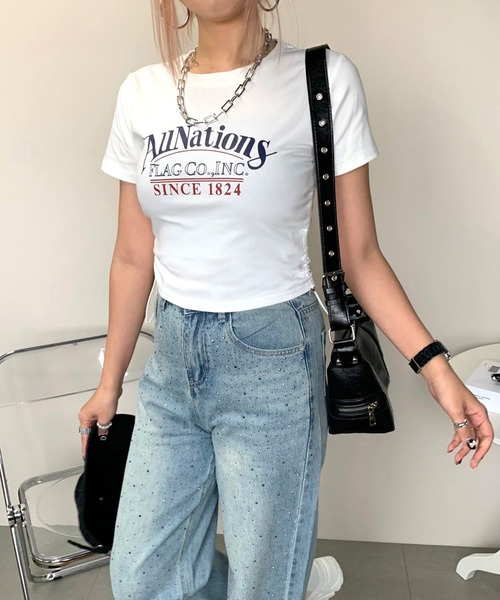 non-hedge(ノンヘッジ)の「サイドタックロゴクロップド丈半袖Tシャツ(Tシャツ/カットソー・レディース・ピンク/オフホワイト/グレー/ブラック・FREE)」の16枚目の写真