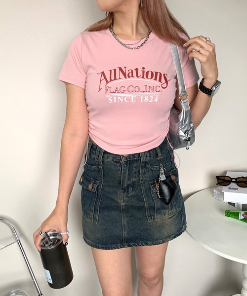 non-hedge(ノンヘッジ)の「サイドタックロゴクロップド丈半袖Tシャツ(Tシャツ/カットソー・レディース・ピンク/オフホワイト/グレー/ブラック・FREE)」の18枚目の写真