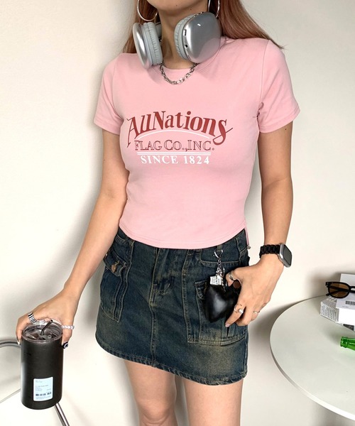 non-hedge(ノンヘッジ)の「サイドタックロゴクロップド丈半袖Tシャツ(Tシャツ/カットソー・レディース・ピンク/オフホワイト/グレー/ブラック・FREE)」の19枚目の写真