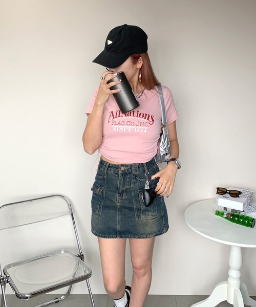 non-hedge(ノンヘッジ)の「サイドタックロゴクロップド丈半袖Tシャツ(Tシャツ/カットソー・レディース・ピンク/オフホワイト/グレー/ブラック・FREE)」の20枚目の写真