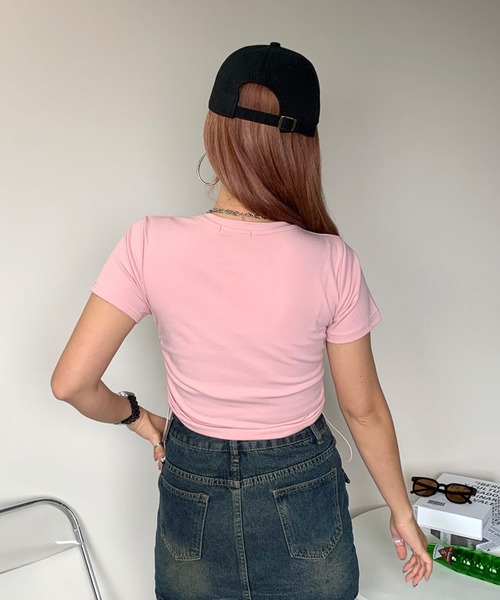 non-hedge(ノンヘッジ)の「サイドタックロゴクロップド丈半袖Tシャツ(Tシャツ/カットソー・レディース・ピンク/オフホワイト/グレー/ブラック・FREE)」の22枚目の写真