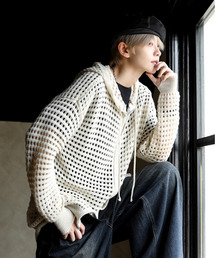 FVLMEN（フルメン）の「【neos】ルーズシルエット シアー メッシュ ジップアップ ニット パーカー（パーカー）」