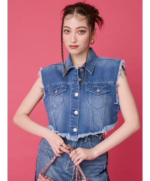 EVRIS(エヴリス)の「フリンジデザインデニムショートベスト(デニムジャケット・レディース・インディゴブルー/ライトブルー・FREE)」の17枚目の写真