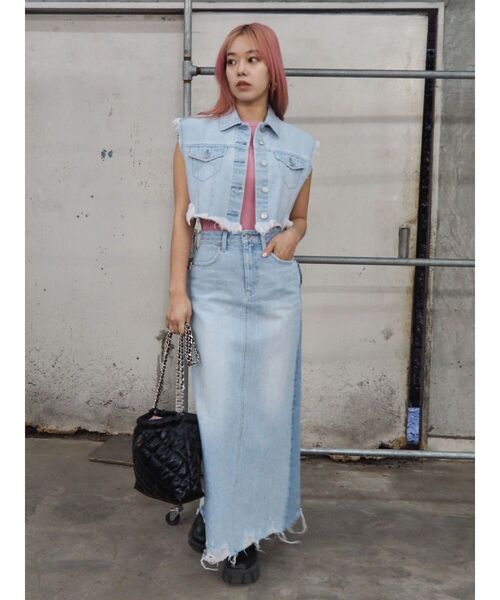 セール】フリンジデザインデニムショートベスト（デニムジャケット