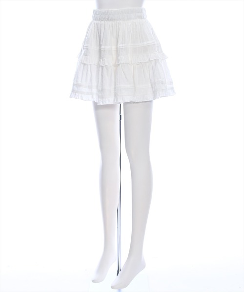 泉様おまとめ買い☆インパン付き フリルレーススカート ホワイト スカート 「インパン付」フレア レースティアードフリルミニ